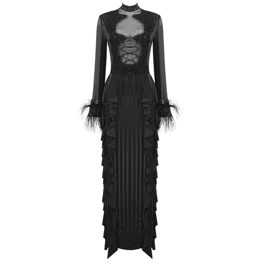 Floor Length Feather Detail Gown